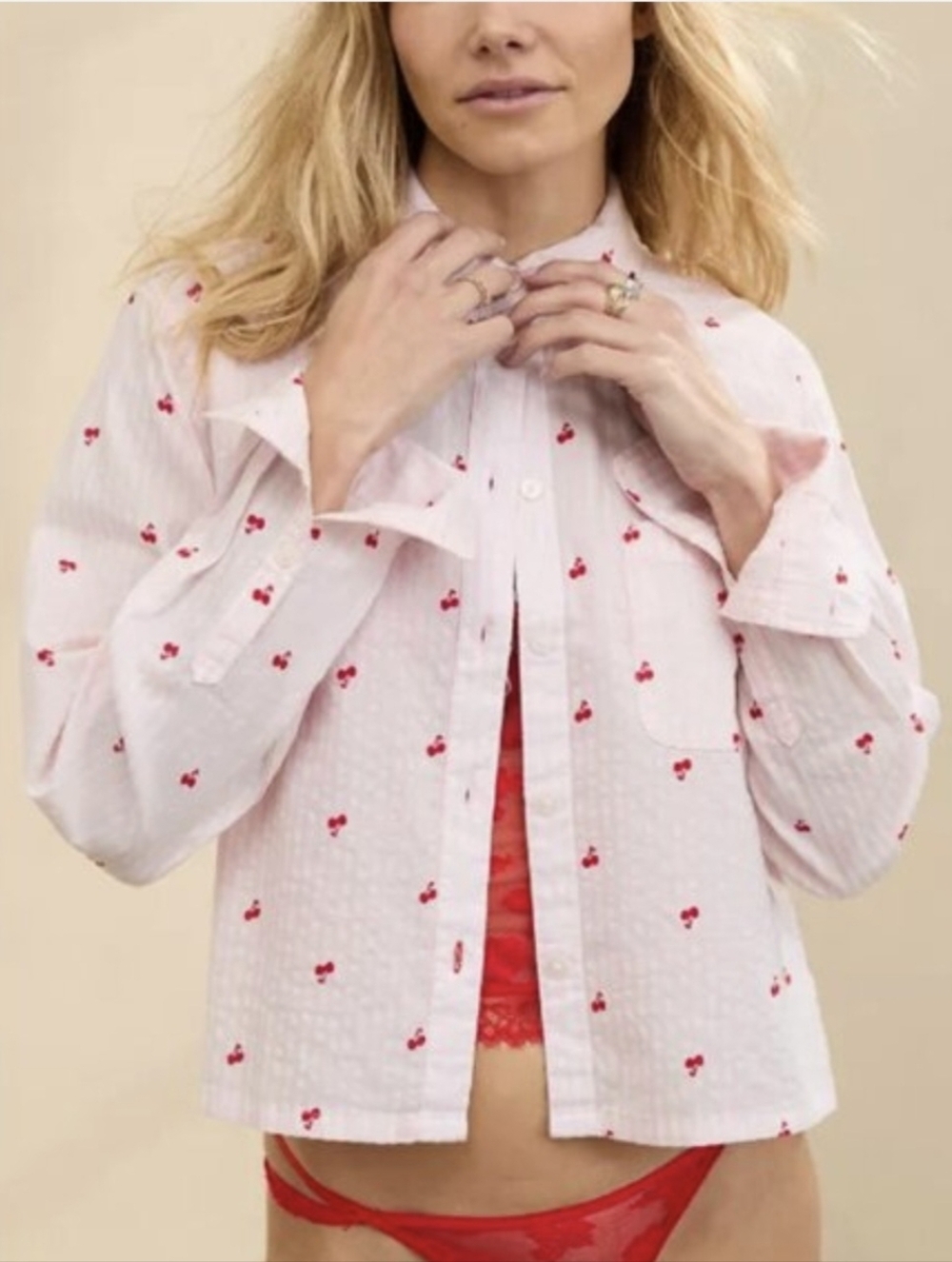 Aerie Seersucker Cherry Top